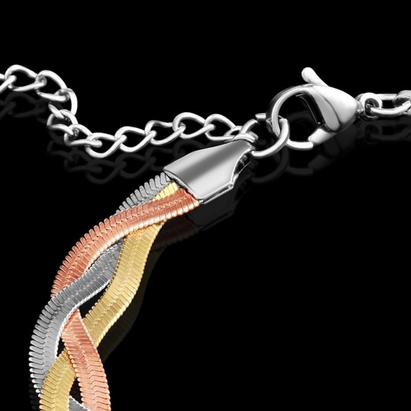 Tri-Color Stainless Steel "Tie the knot" Bracelet in silk bag - Picture 3 of 5